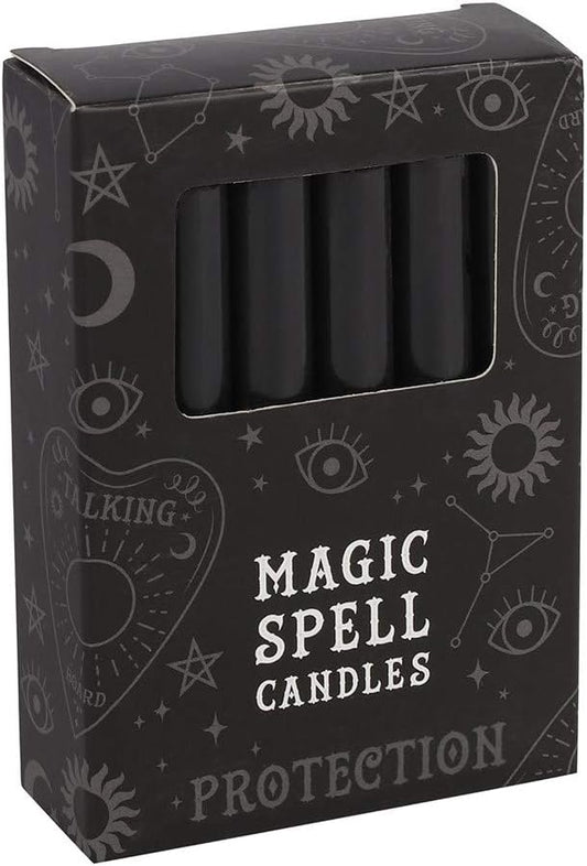 12 Magic Spell Candles - Protection Black 10cm